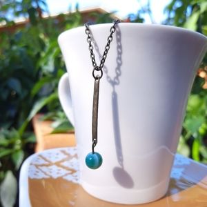 Green Agate Stone & Bronze Tibetan Bar Necklace